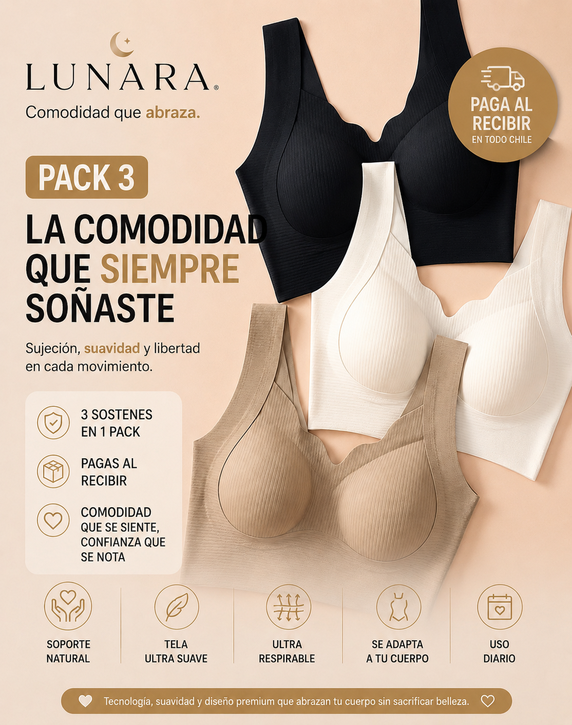 ComfortFit® Sostén Moldeador Sin Aros| Pack 3 Sostenes